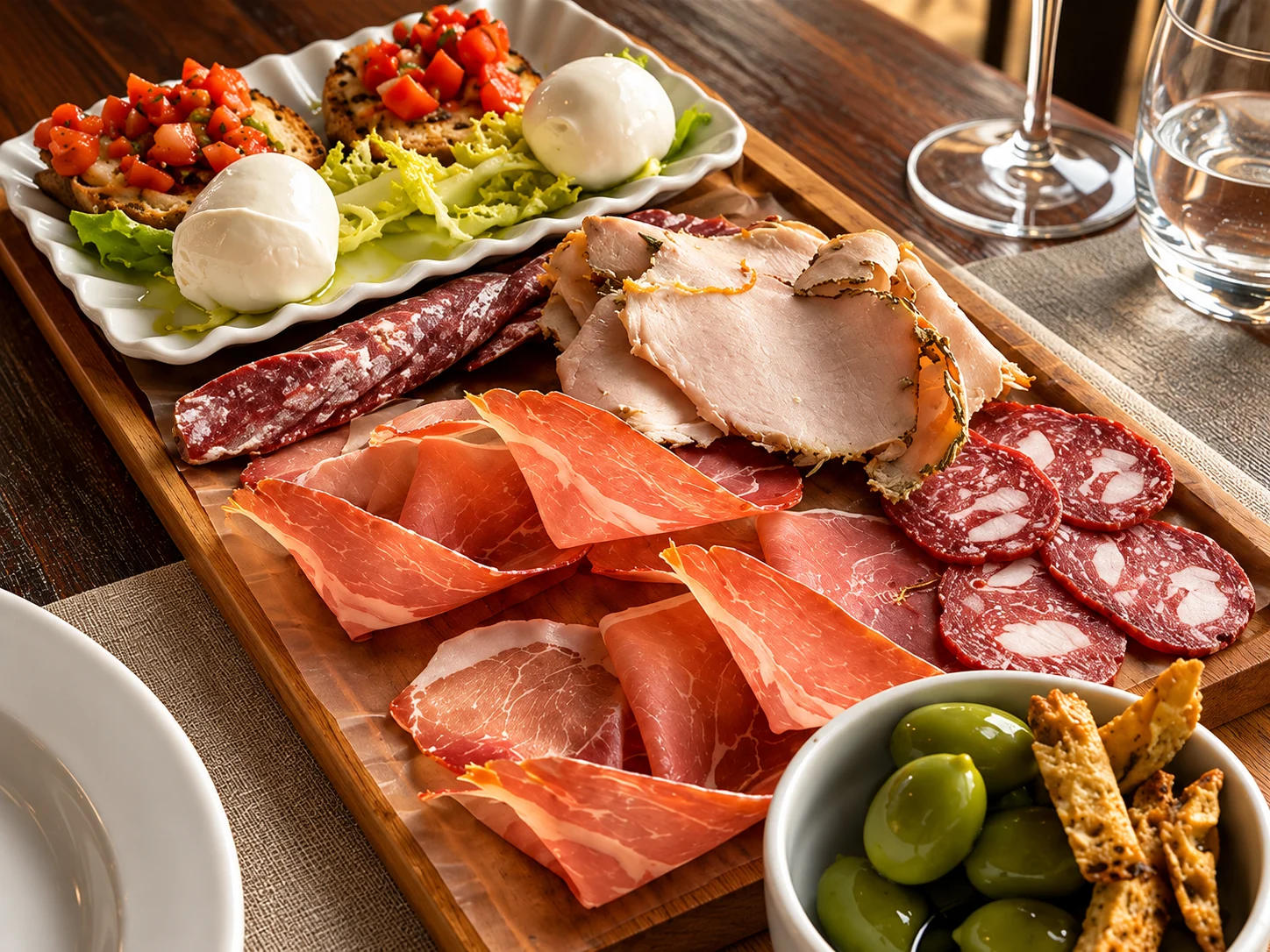 Tagliere di salumi con mozzarella e bruschette